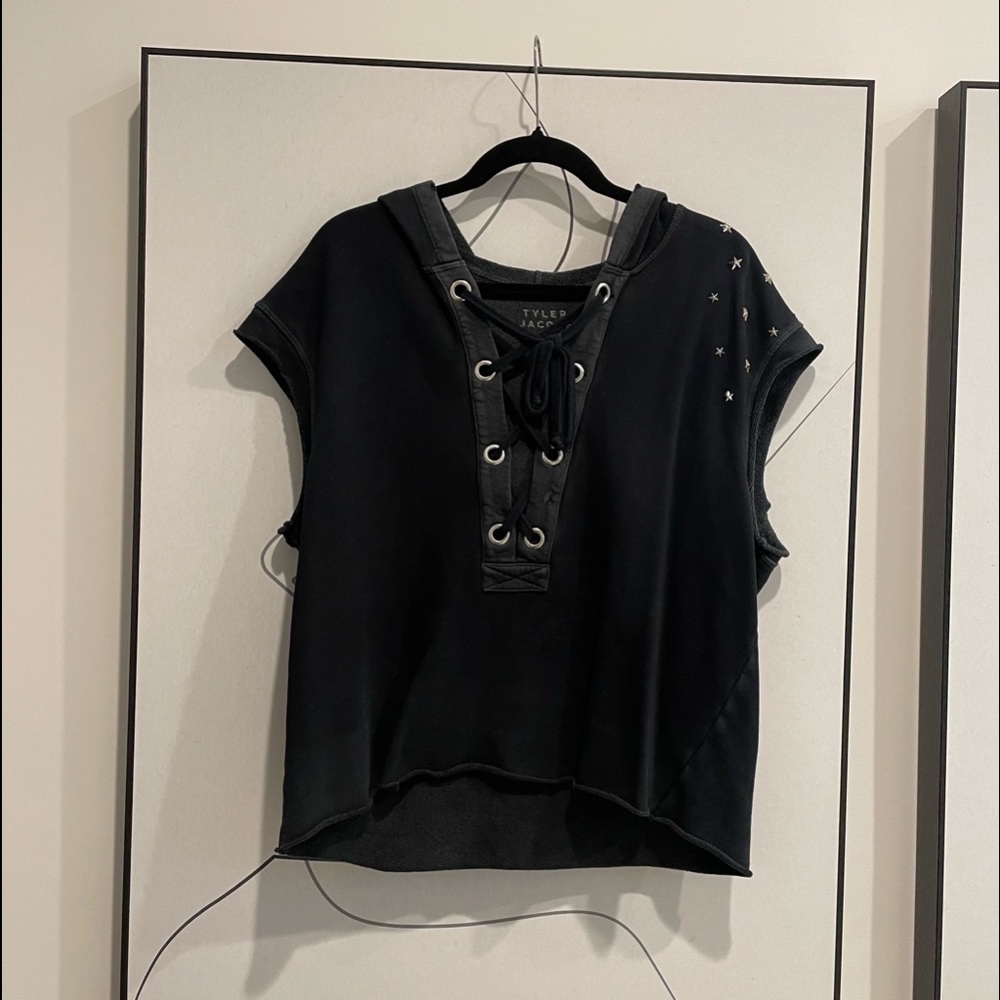 Hooded Cut Off Sweatshirt
